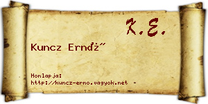Kuncz Ernő névjegykártya